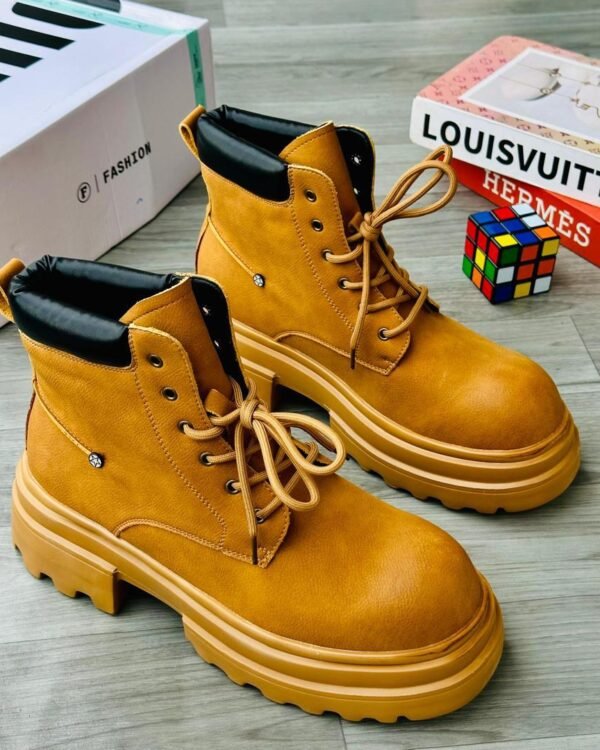 ASHION Yellow Nubuck Leather Martin Boots