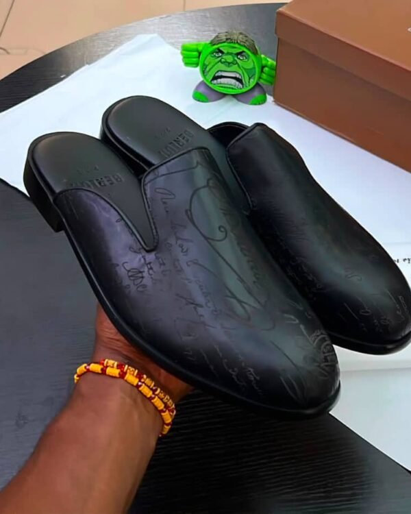 Berluti Black Calligraphy Embossed Leather Loafers