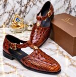 Billionaire Style Brown Crocodile Pattern Sandals - Image 2