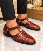 Billionaire Style Brown Crocodile Pattern Sandals