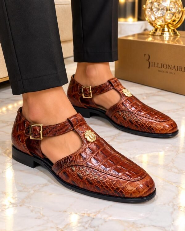 Billionaire Style Brown Crocodile Pattern Sandals