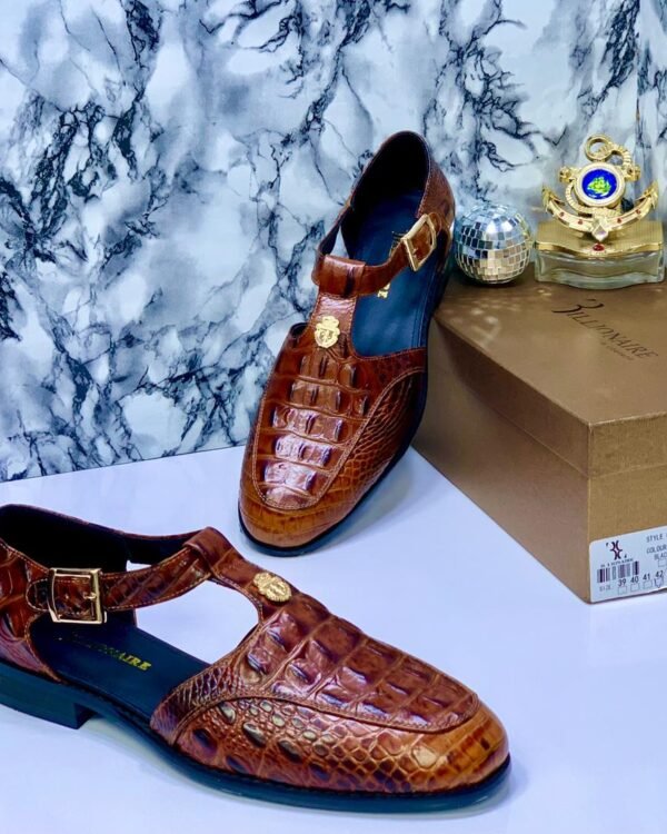 Billionaire Style Brown Crocodile Pattern Sandals