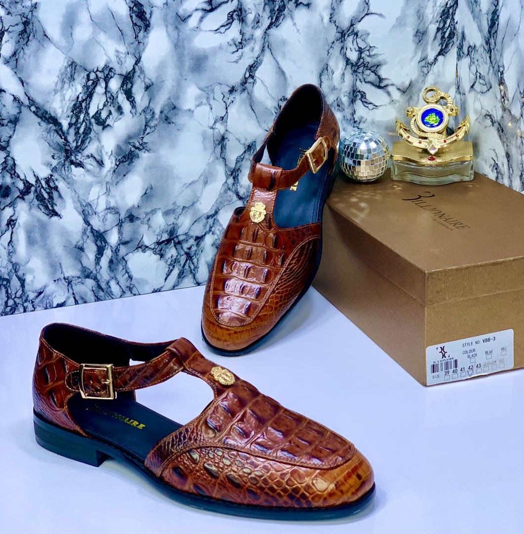 Billionaire Style Brown Crocodile Pattern Sandals Billionaire Style Brown Crocodile Pattern Sandals