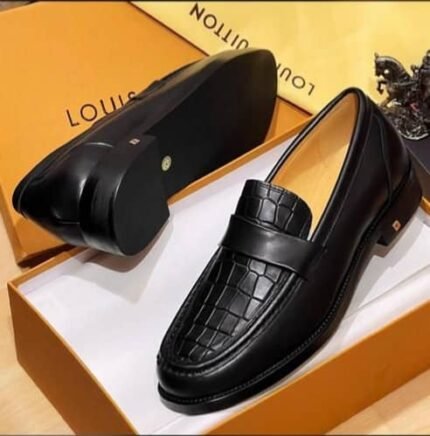 Black Croc Embossed Leather Loafers