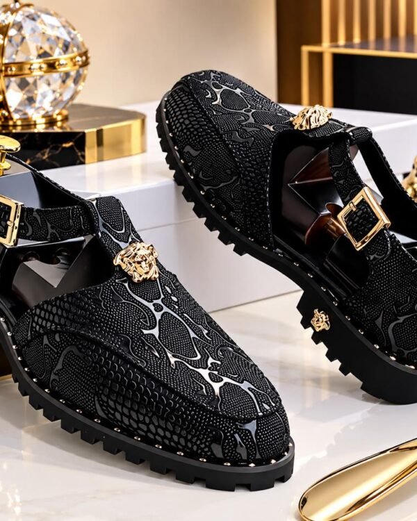 Black Embossed Leather Shoes