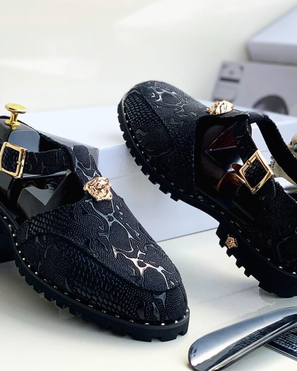 Black Embossed Leather Shoes