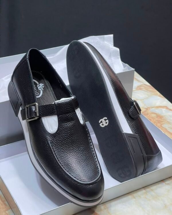 Black Leather Buckle Loafers