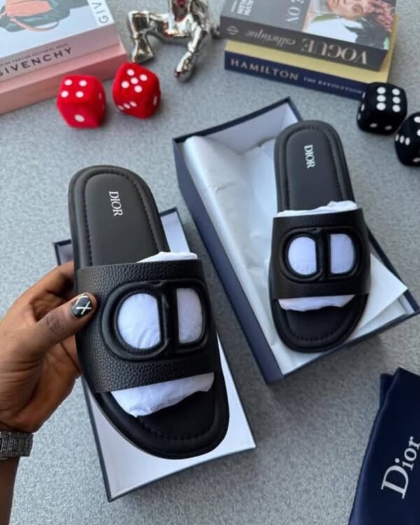 Black Leather Sliders