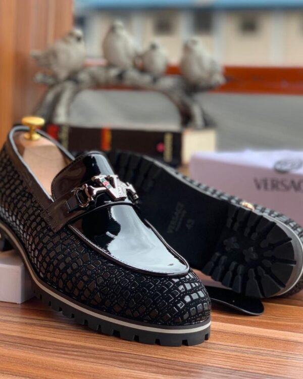 Black Snakeskin Textured Leather Loafers
