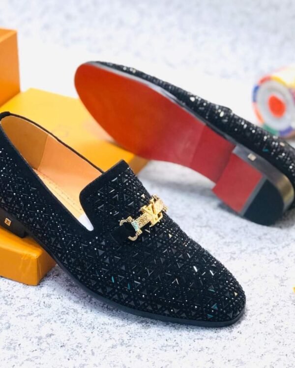 Black Studded Pattern Mens Loafers
