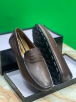 Black Textured Leather Loafers