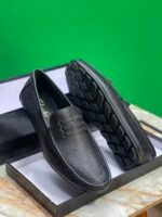 Black Textured Leather Loafers