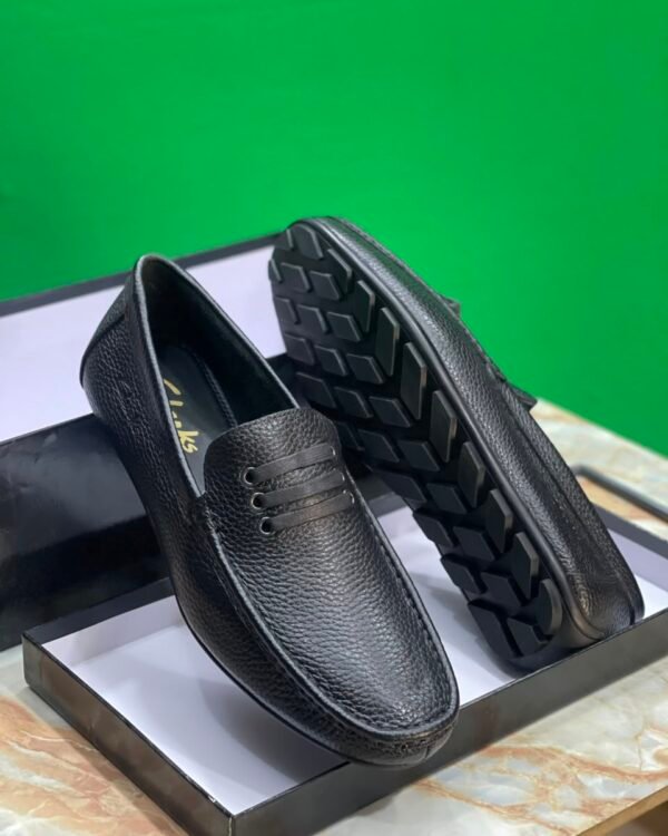 Black Textured Leather Loafers