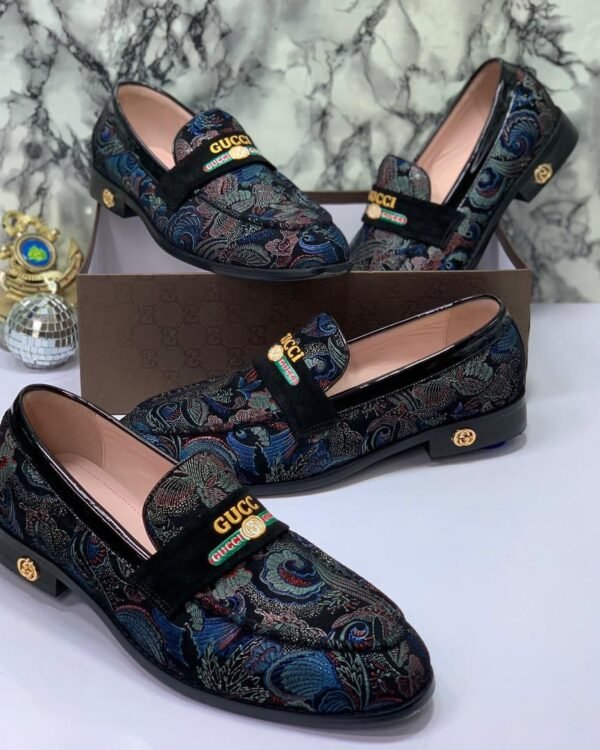 Blue Black Paisley Jacquard Loafers