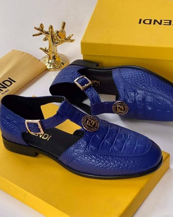 Blue Crocodile Embossed Leather Sandals