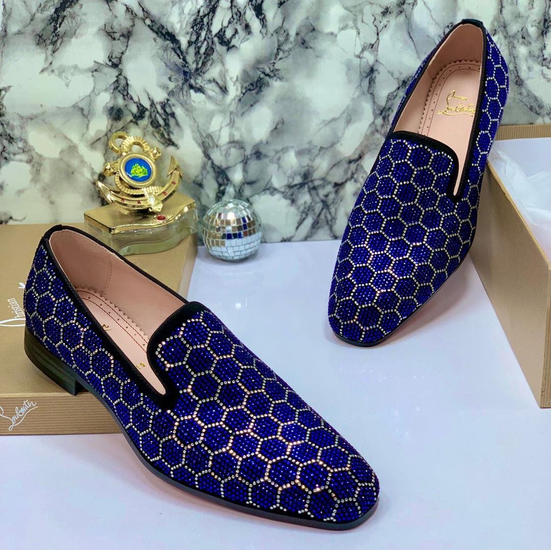 Blue Rhinestone Honeycomb Pattern Loafers Blue Rhinestone Honeycomb Pattern Loafers