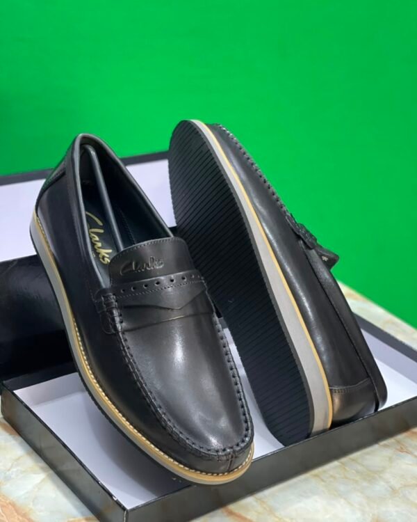 Clarks Black Leather Penny Loafers
