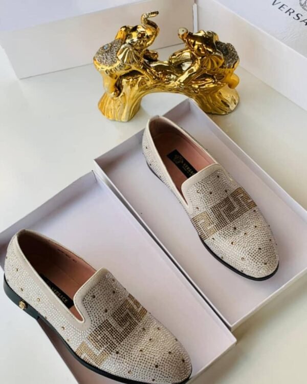 Cream Crystal Embellished Loafers