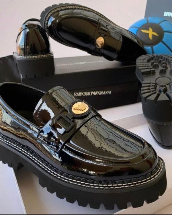 Emporio Armani Black Patent Leather Platform Loafers