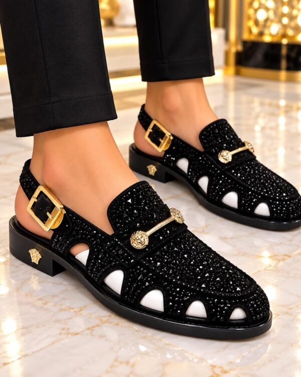 Gold Buckle Gold Bar Detail Luxury Footwear