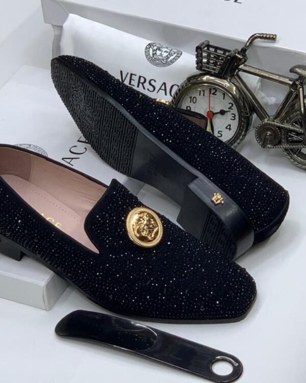 Gold Medusa Emblem Crystal Embellished Luxury Shoes