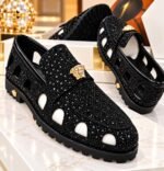 Gold Medusa Head Emblem Designer Shoes