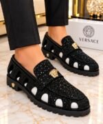 Gold Medusa Head Emblem Designer Shoes