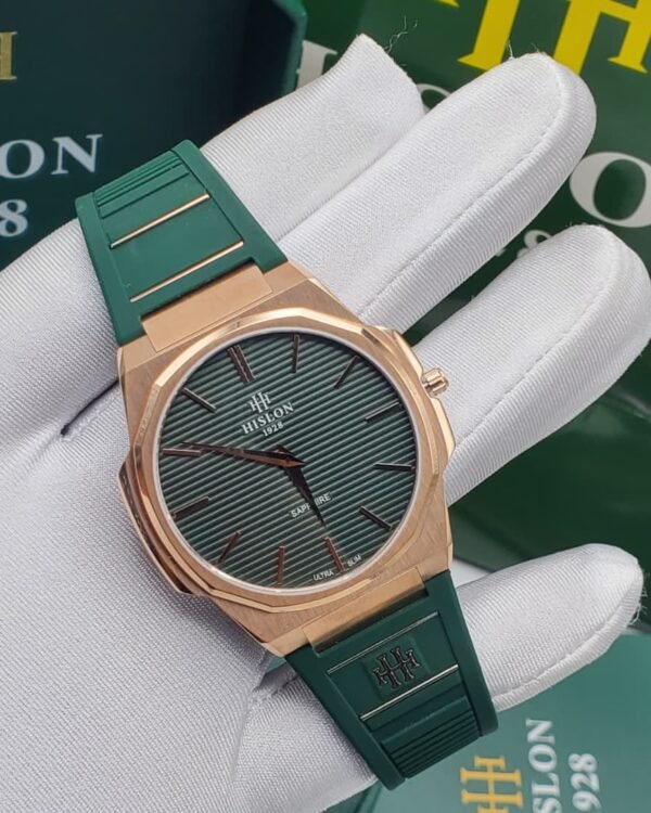 Hislon 1928 Sapphire Ultra Slim Mens Rose Gold Green Dial Watch