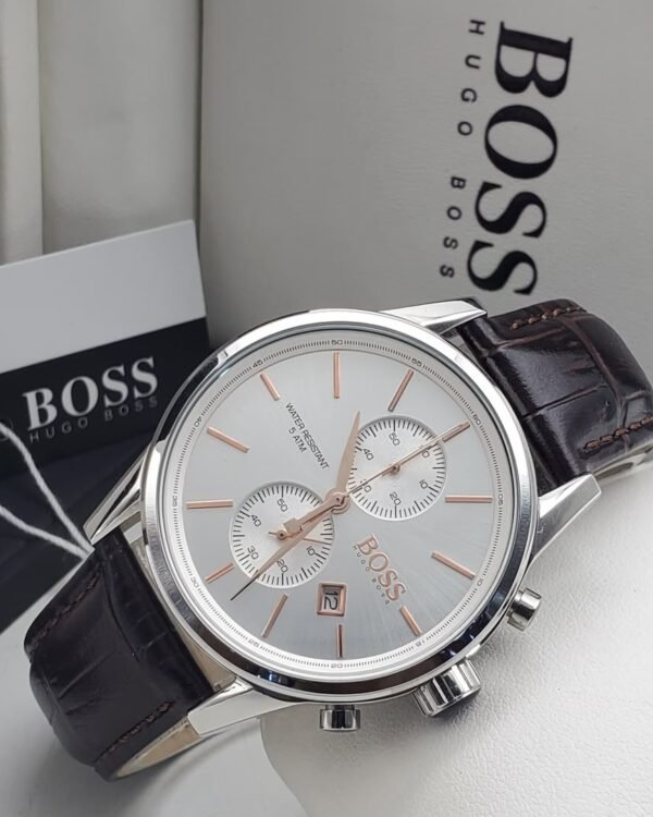 Hugo Boss Jet Chronograph Silver Dial Brown Leather Watch