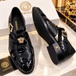 Mens Black Crocodile Embossed Dress Sandals