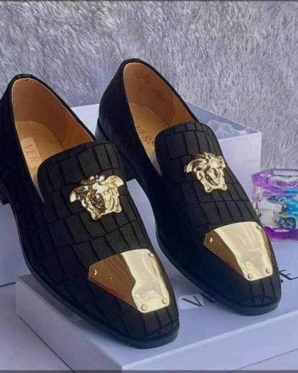 Mens Black Crocodile Embossed Leather Loafers