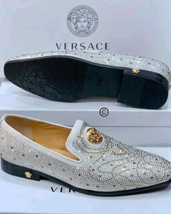 Mens White Rhinestone Loafers