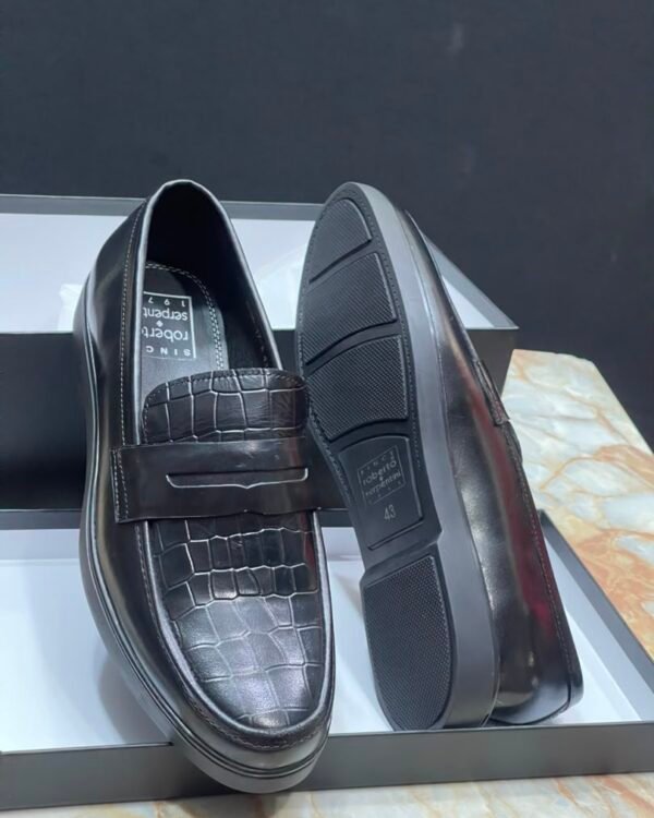 Roberto Serpentini Black Crocodile Texture Loafers