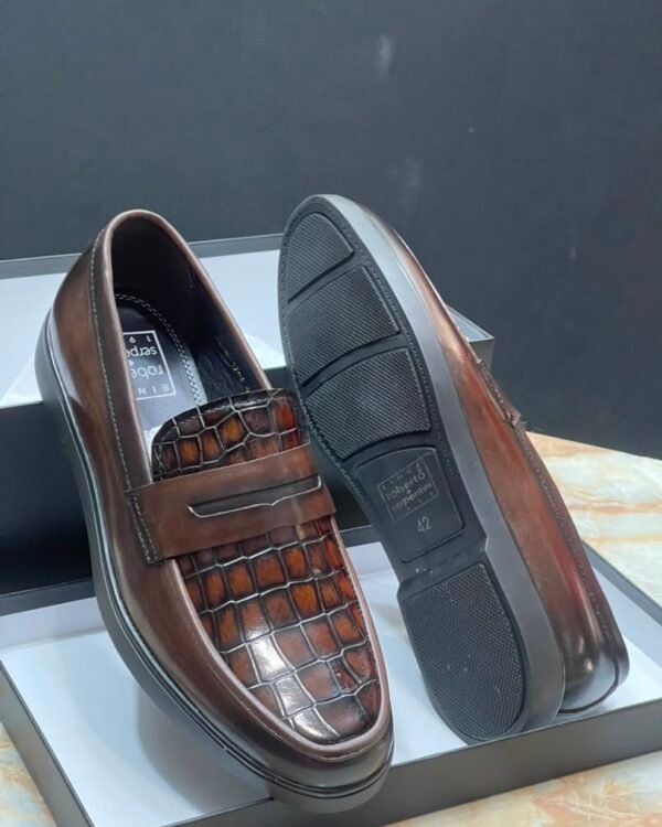 Roberto Serpini Brown Crocodile Print Loafers