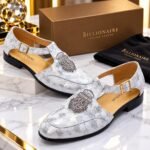 Silver Crest Embroidery Metallic Finish Luxury Shoes