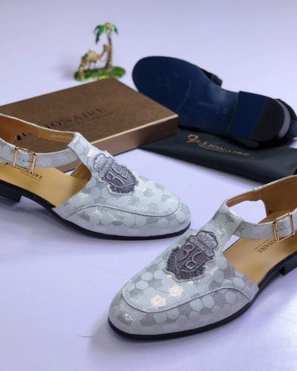 Silver Crest Embroidery Metallic Finish Luxury Shoes