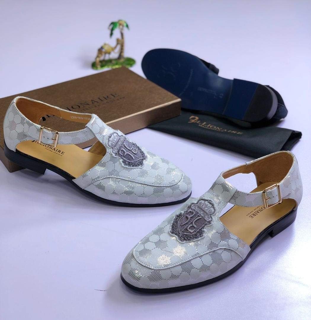 Silver Crest Embroidery Metallic Finish Luxury Shoes Silver Crest Embroidery Metallic Finish Luxury Shoes
