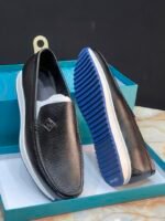 Steve Riot Black Textured Leather Loafers