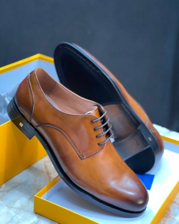WKNBEU Tan Leather Formal Lace-Up Shoes