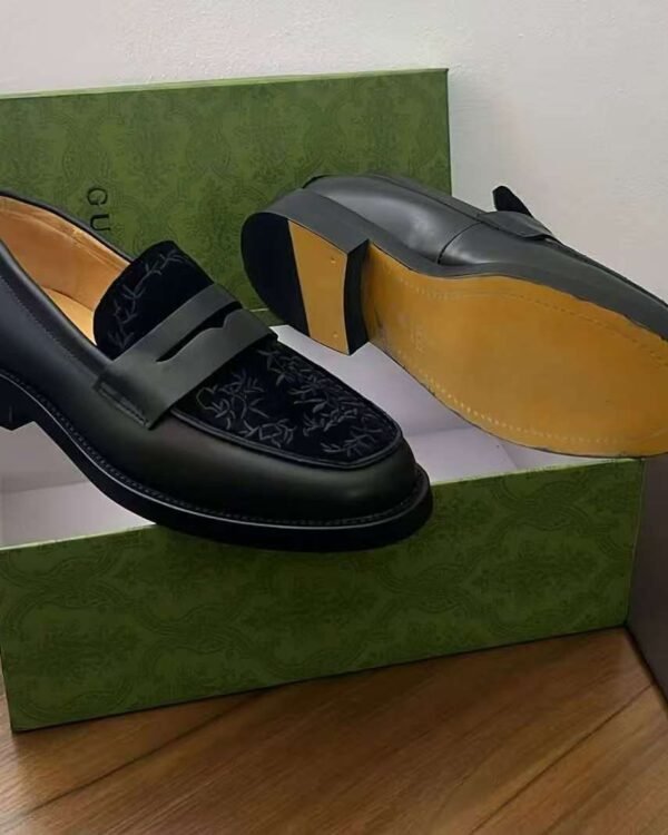 Gucci Embroidered Velvet Penny Loafers