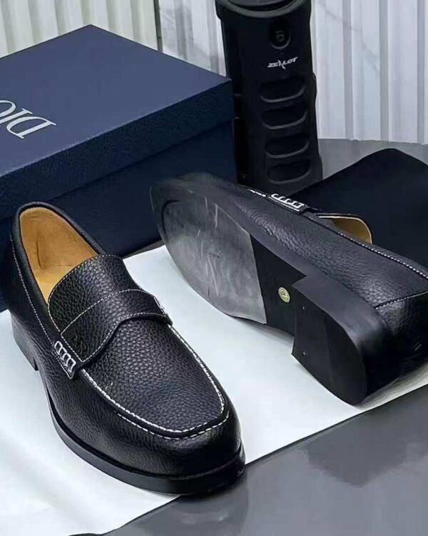 Black Pebble Grain Leather Loafers