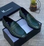 Moreschi Green Crocodile Embossed Loafers