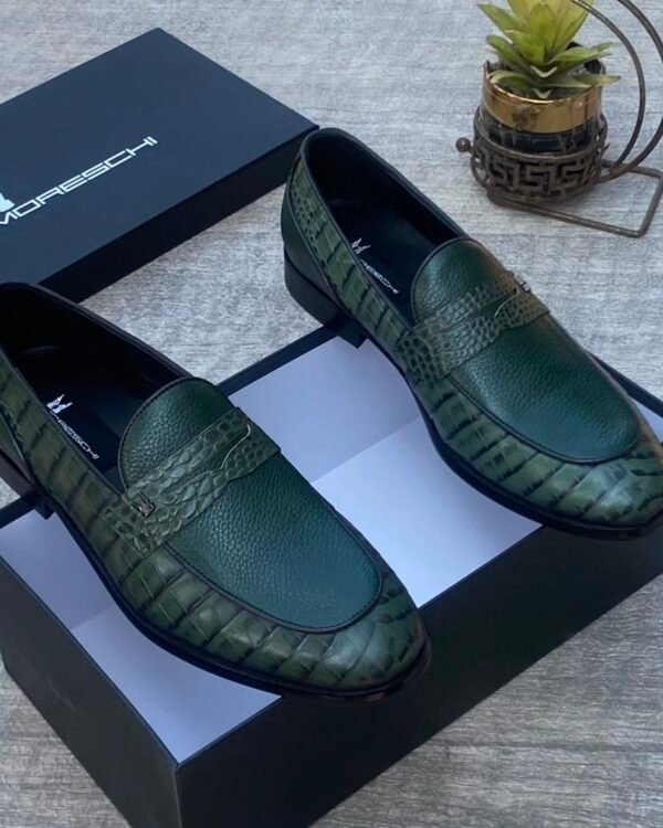 Moreschi Green Crocodile Embossed Loafers
