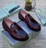 Richwanaz Black Crocodile Embossed Loafers