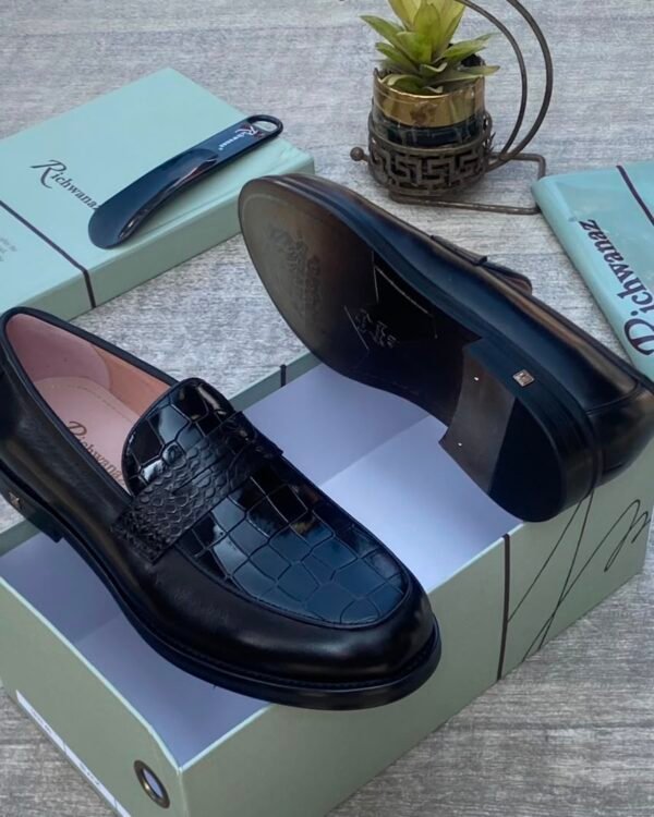 Richwanaz Black Crocodile Embossed Loafers