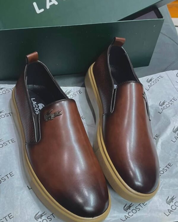 Lacoste Brown Leather Slip-On Shoes