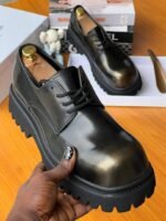 Black Leather Chunky Lug Sole Shoes
