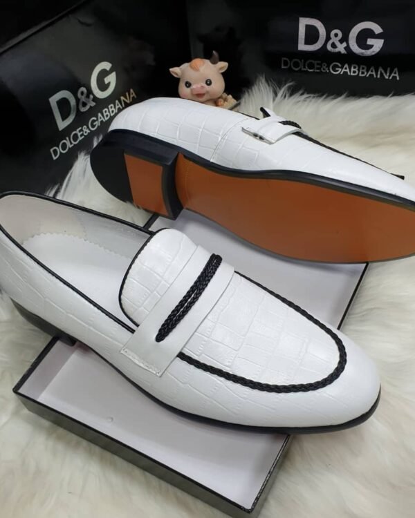White Crocodile Embossed Leather Loafers