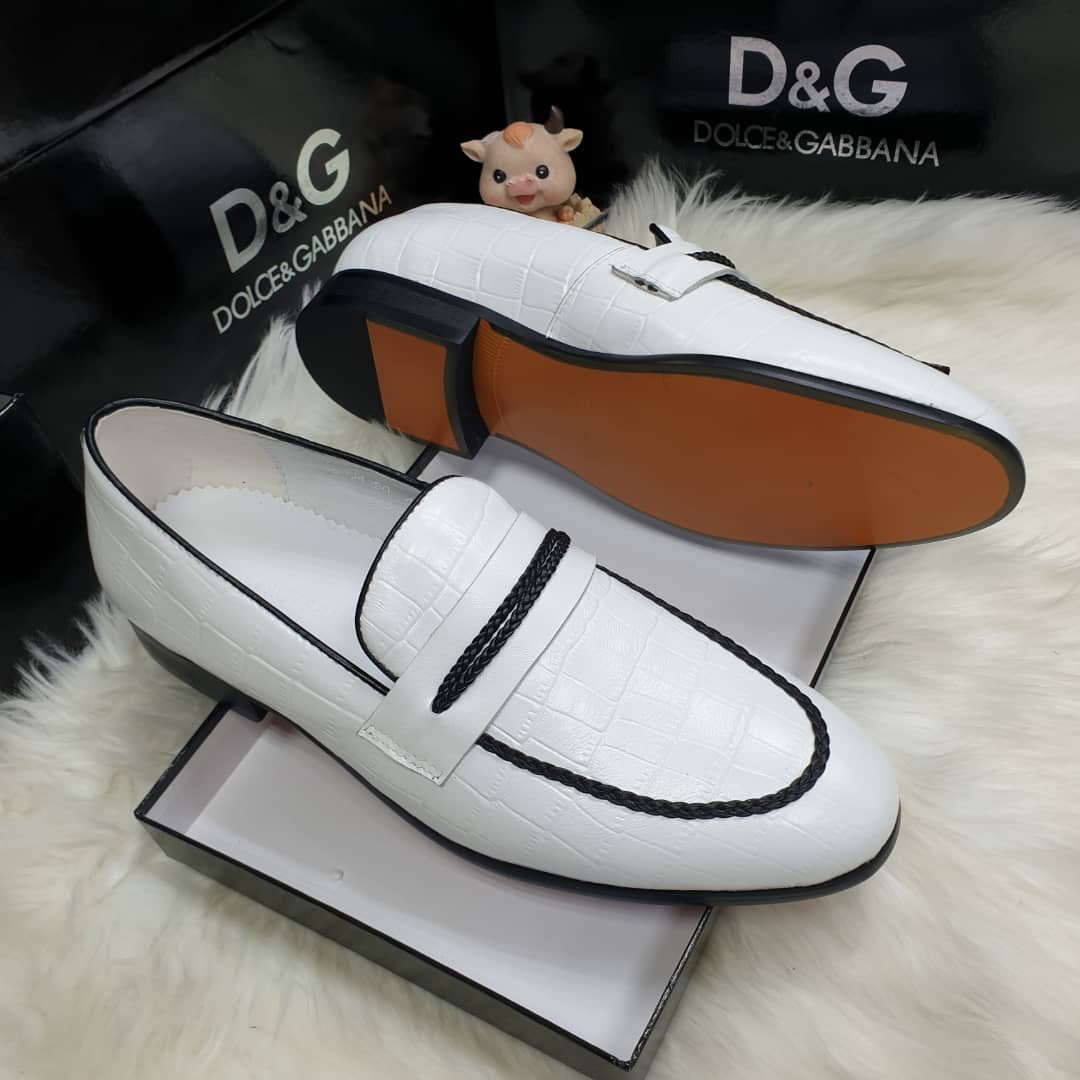 White Crocodile Embossed Leather Loafers White Crocodile Embossed Leather Loafers