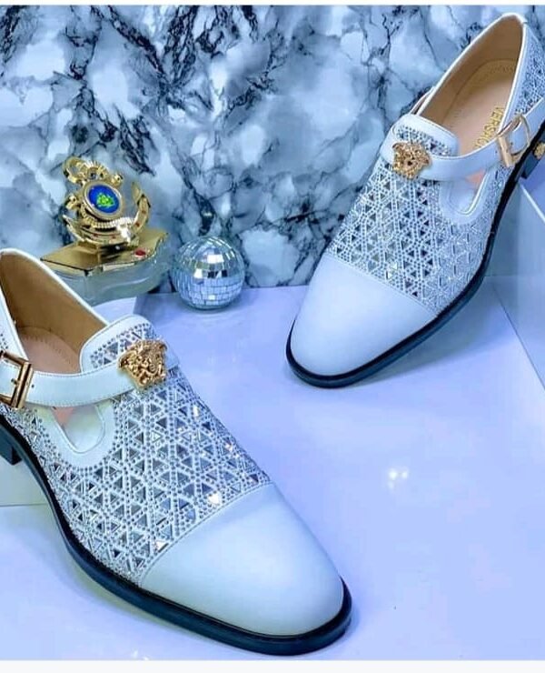 White Rhinestone Embellished Mens Loafers Luxury Shoes